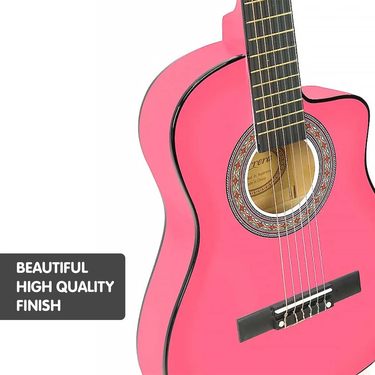 34in Pink Cutaway Childrens Acoustic Guitar with Picks