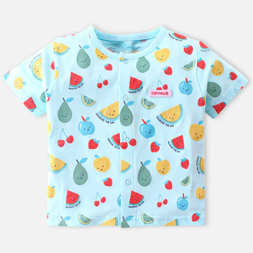 Blue Fruit Theme Half Sleeves Cotton Night Suit