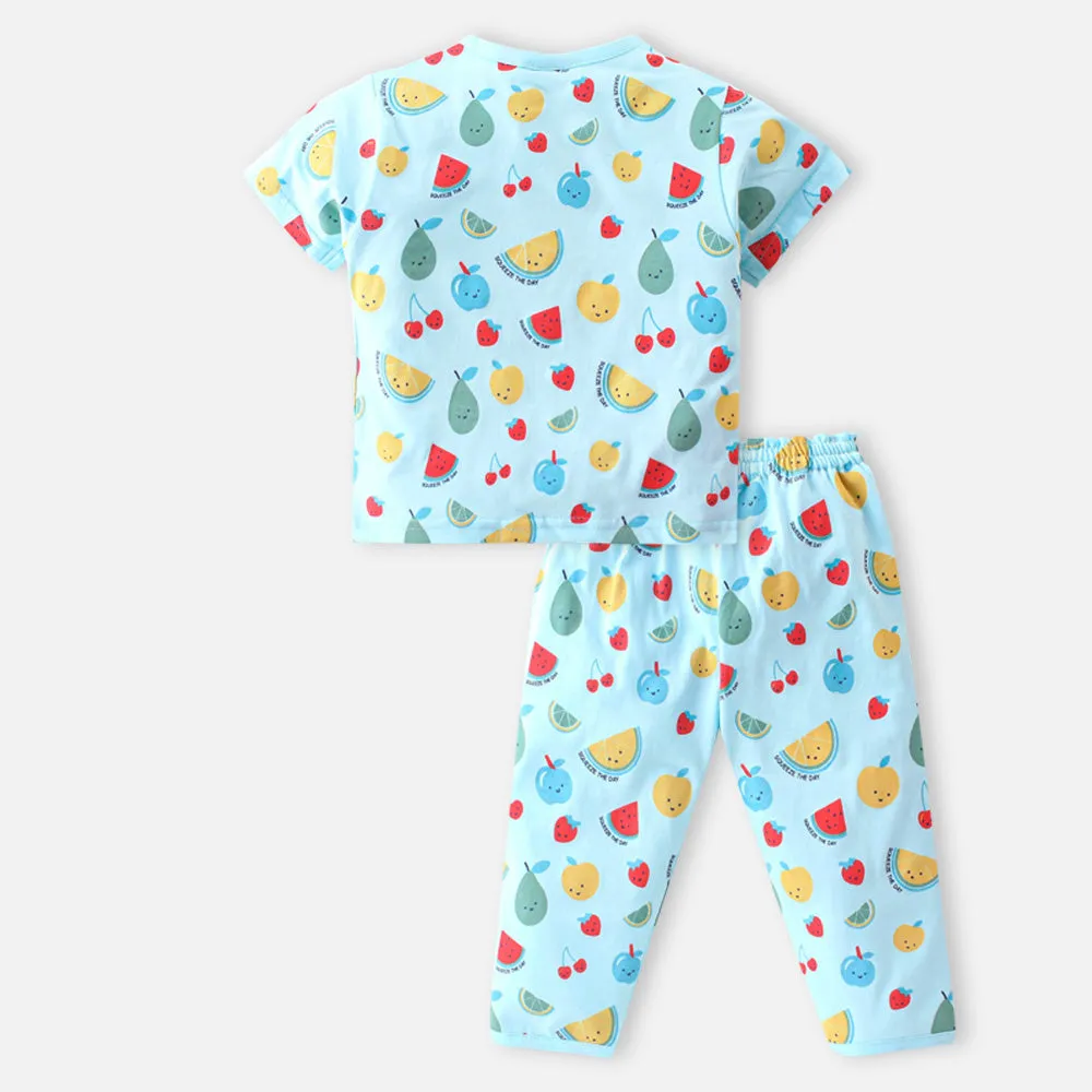 Blue Fruit Theme Half Sleeves Cotton Night Suit