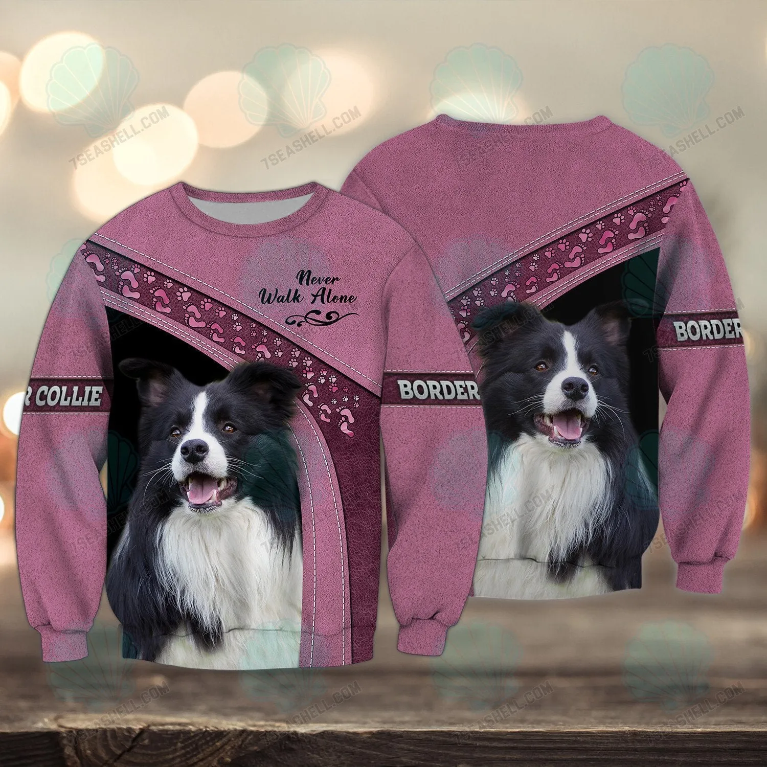 Border Collie Love Pink Never Walk Alone 3D Full Print Sweatshirt Christmas Shirts