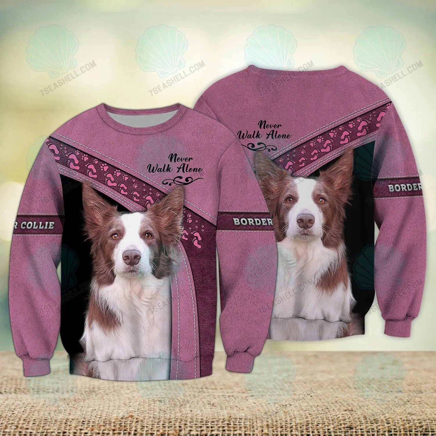 Border Collie Love Pink Never Walk Alone 3D Full Print Sweatshirt Christmas Shirts