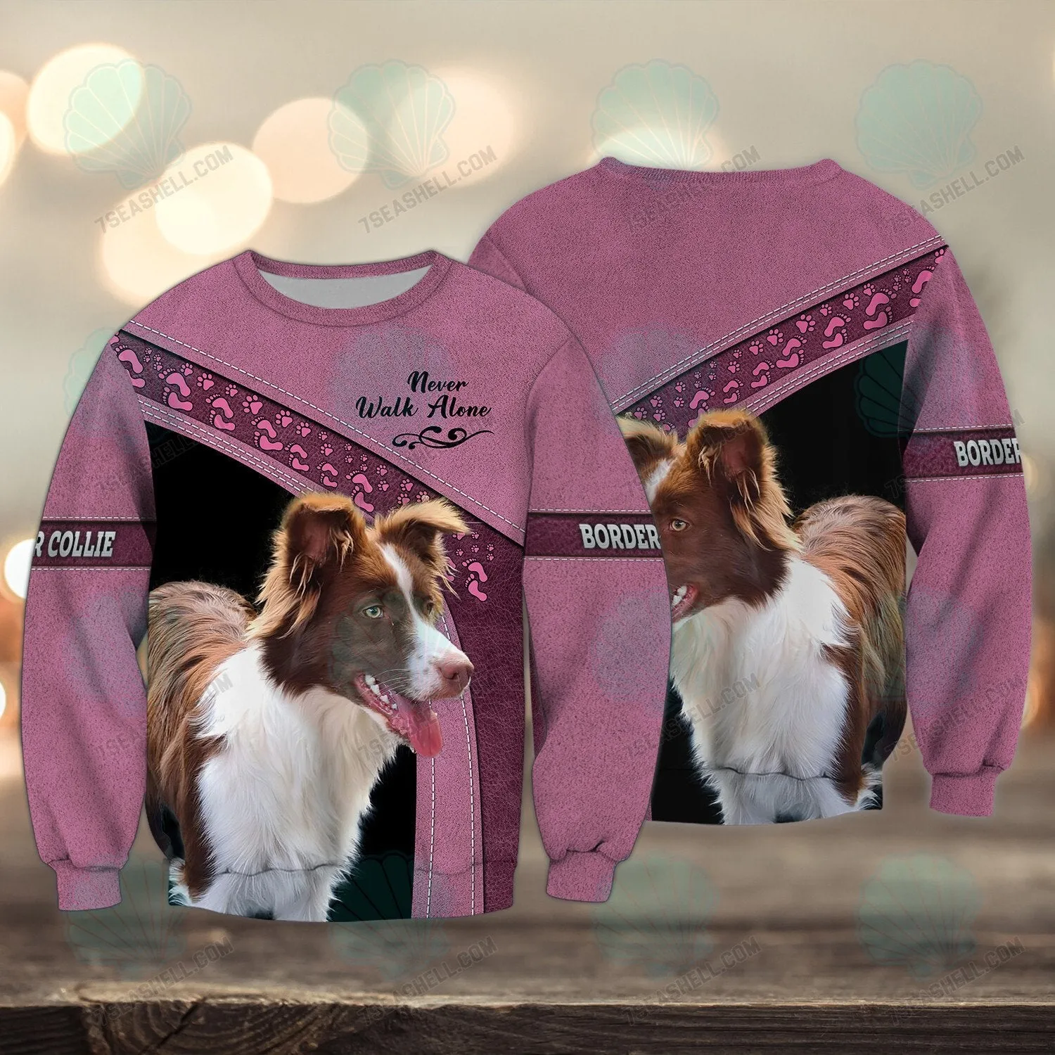 Border Collie Love Pink Never Walk Alone 3D Full Print Sweatshirt Christmas Shirts