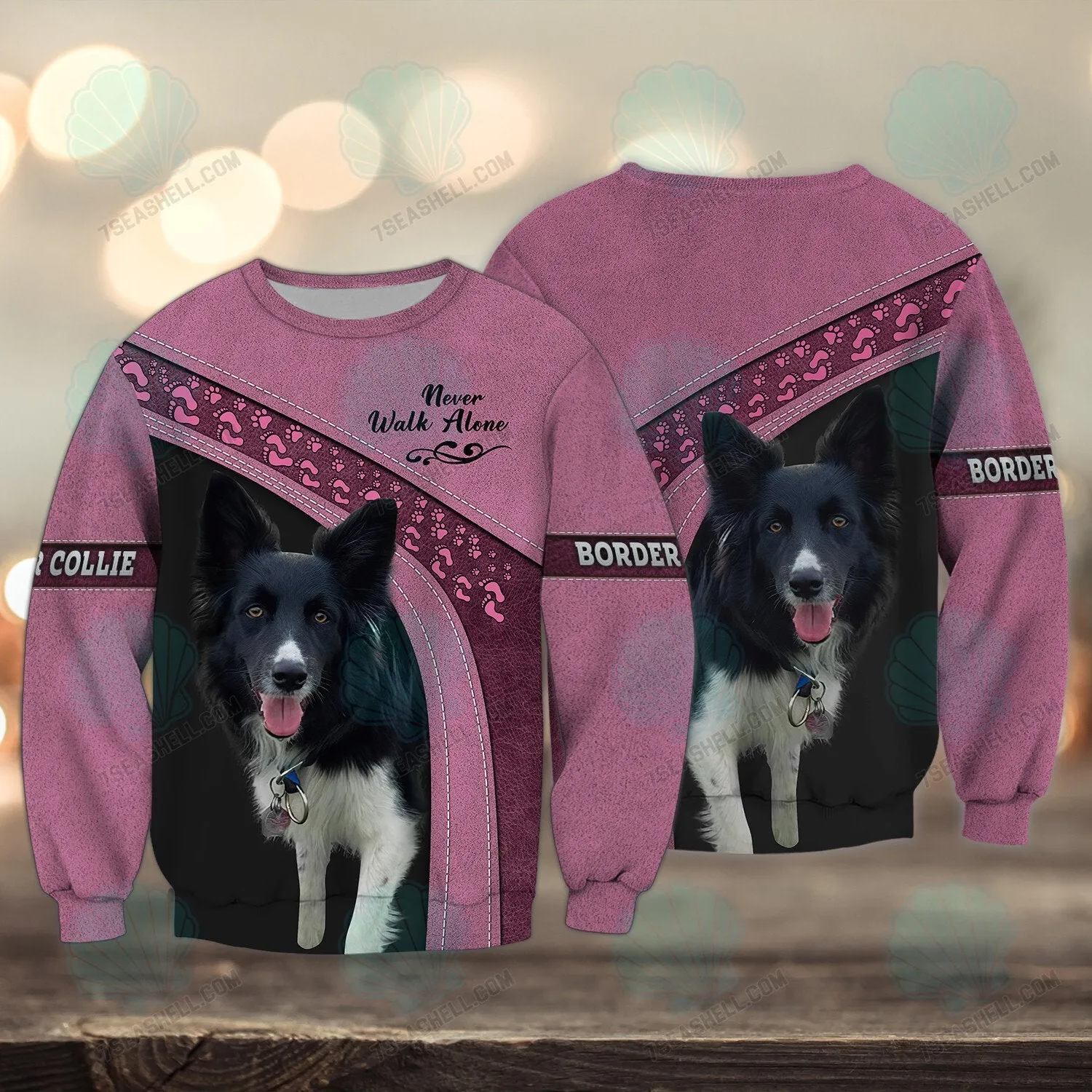 Border Collie Love Pink Never Walk Alone 3D Full Print Sweatshirt Christmas Shirts