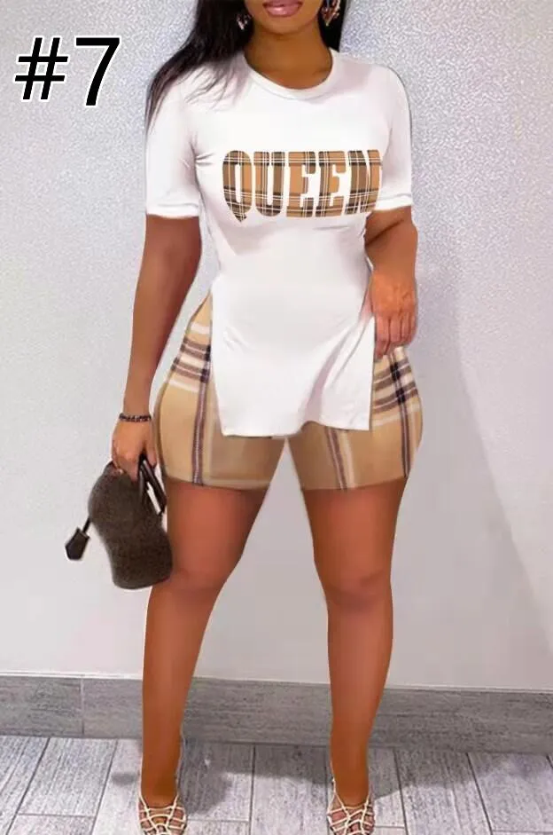 Casual Letter Print Short Sleeve Top Shorts Set(AY1828)