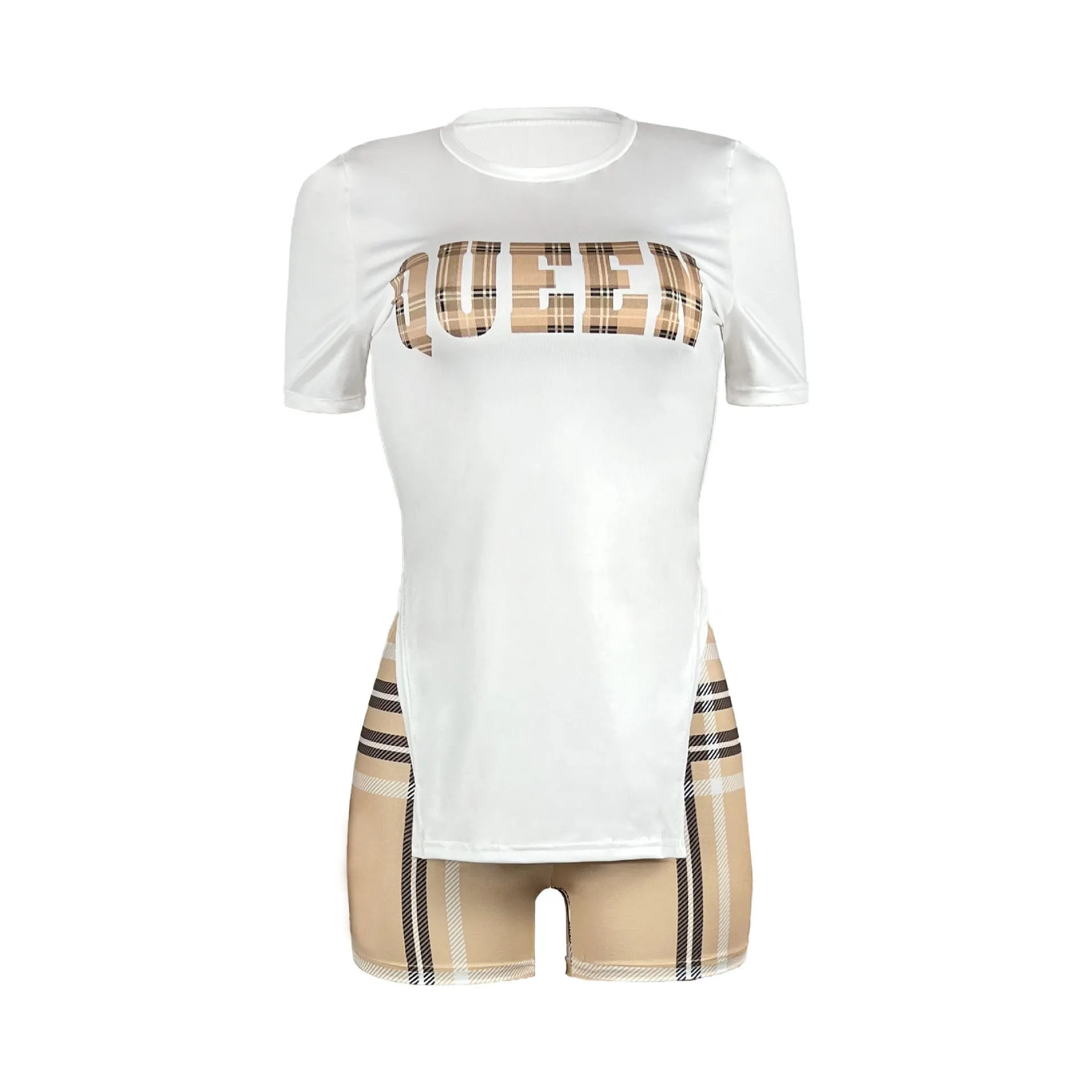 Casual Letter Print Short Sleeve Top Shorts Set(AY1828)
