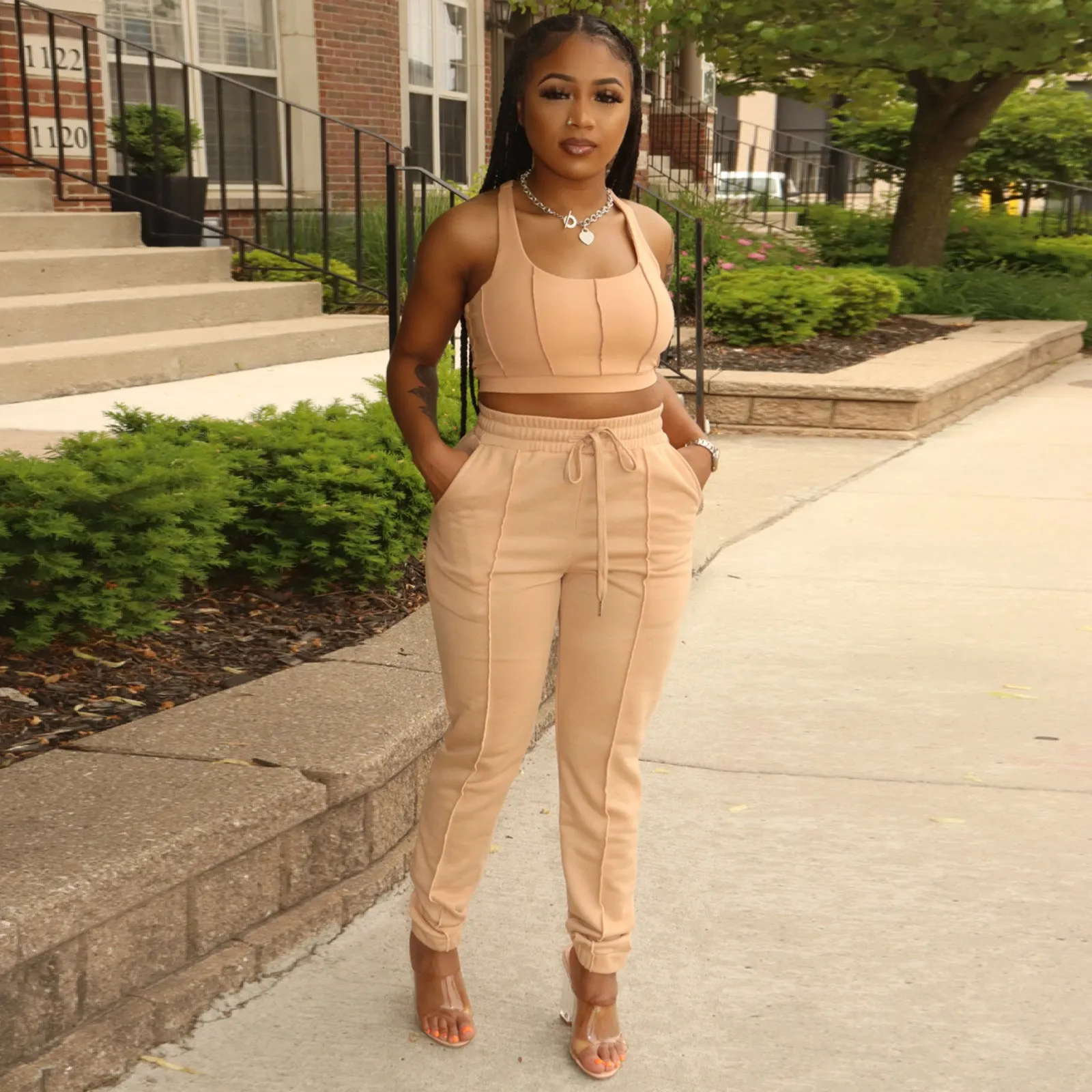 Casual Tank Top Pants Two Piece Set（AY2275）