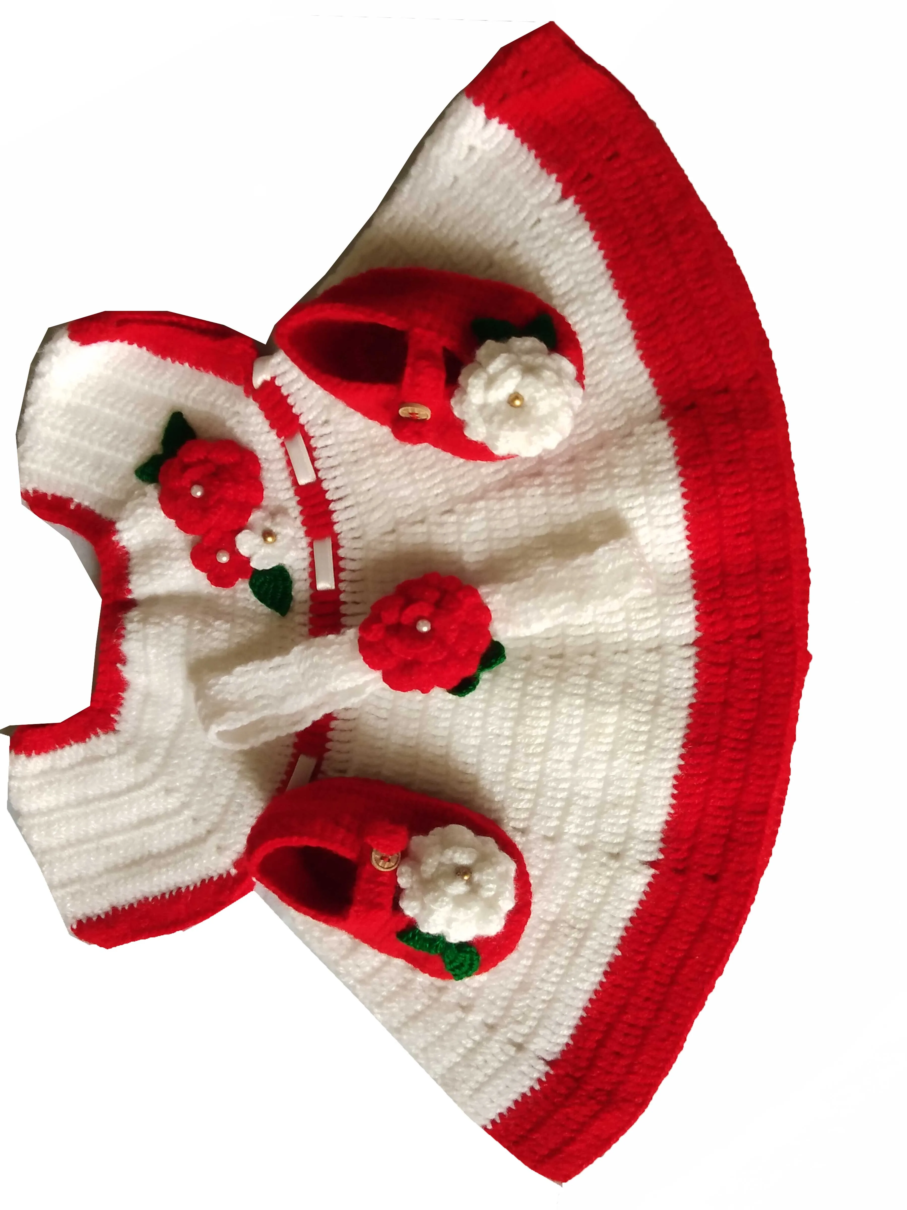 Crochet Woonie Graminart Design 3 Pcs Set Frock For Baby - White
