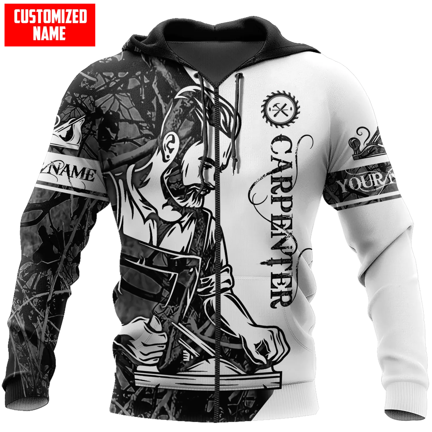 Customized Name Carpenter Tattoo Black 3D Full Printed Sweatshirt Hoodie, Christmas Gift for Carpenter
