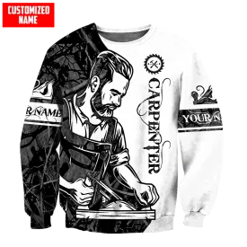 Customized Name Carpenter Tattoo Black 3D Full Printed Sweatshirt Hoodie, Christmas Gift for Carpenter