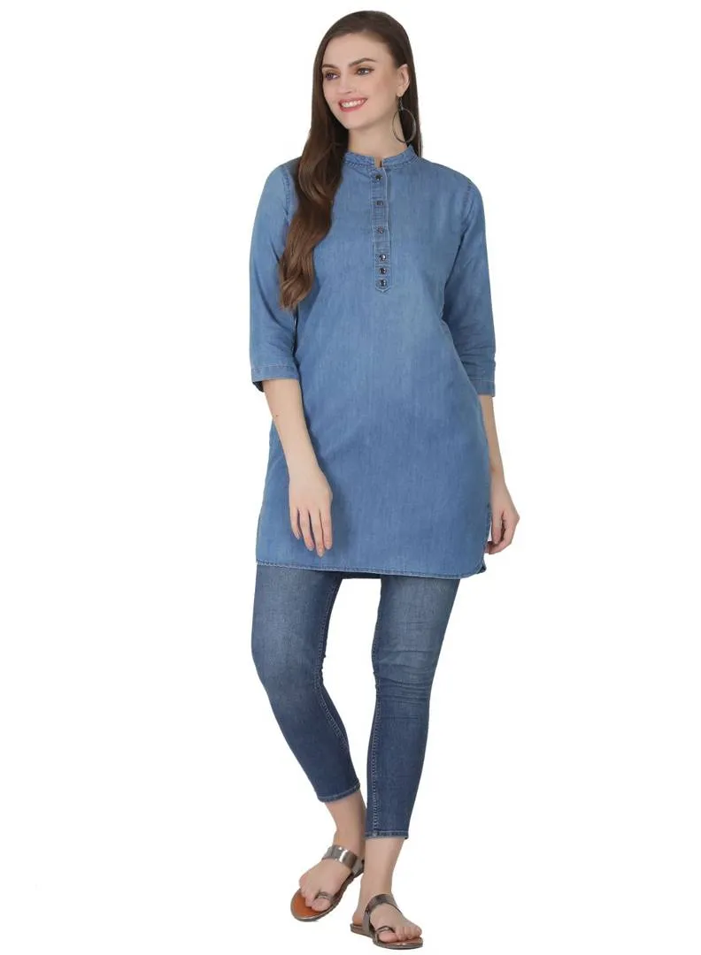 Elegant Denim Blue Casual Top For Women