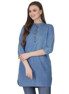 Elegant Denim Blue Casual Top For Women