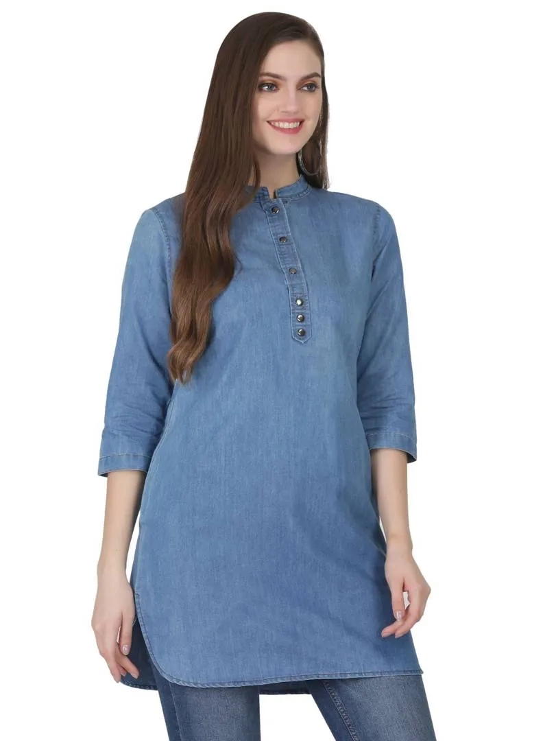 Elegant Denim Blue Casual Top For Women
