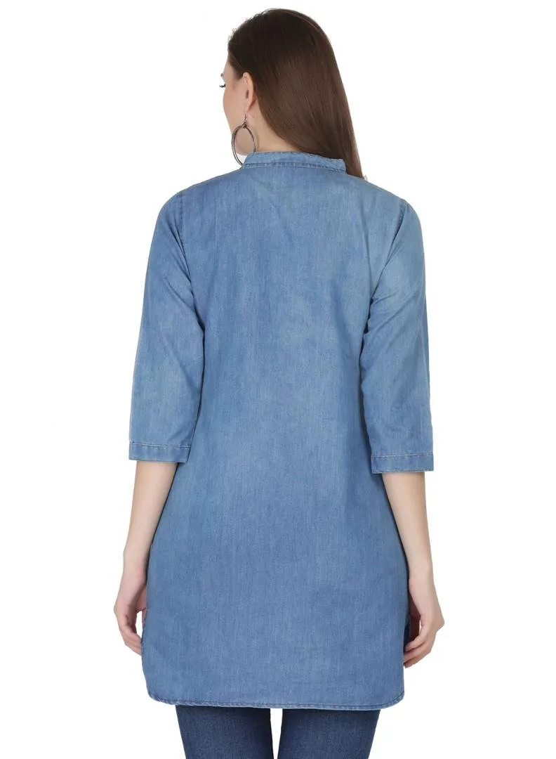 Elegant Denim Blue Casual Top For Women