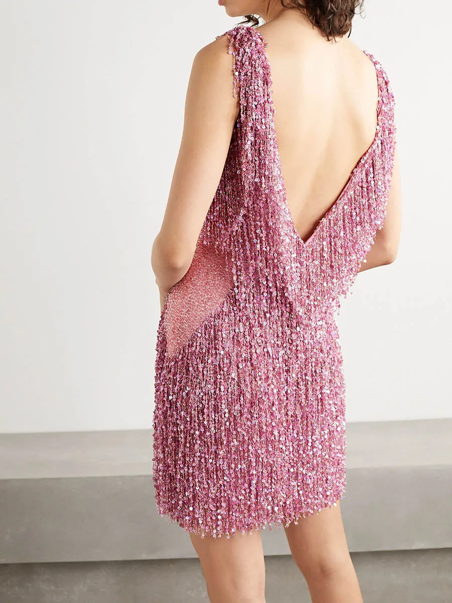 Fashion Fringed Stitching Mini Dress