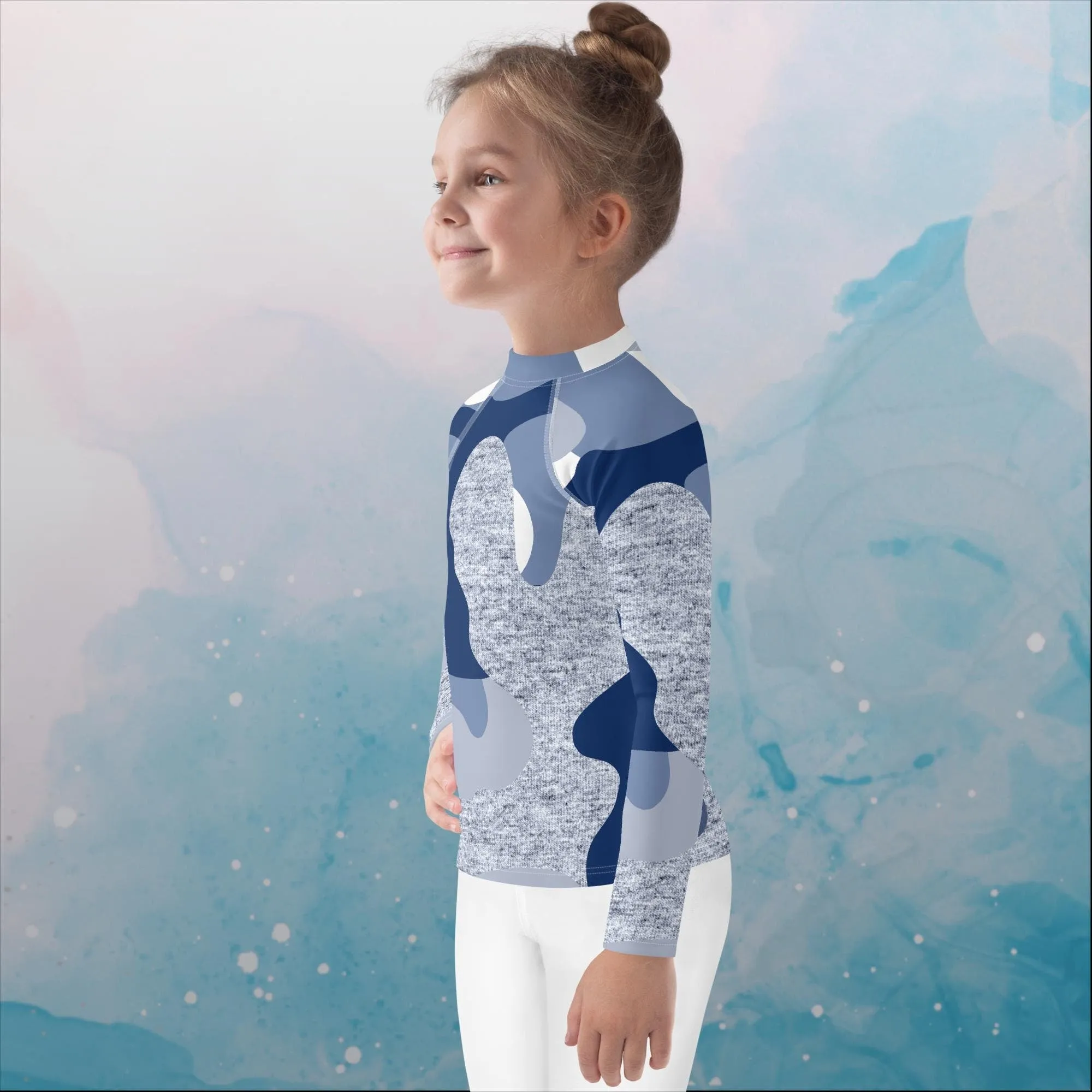 Giant Blue Camo Print Kids Rash Guard