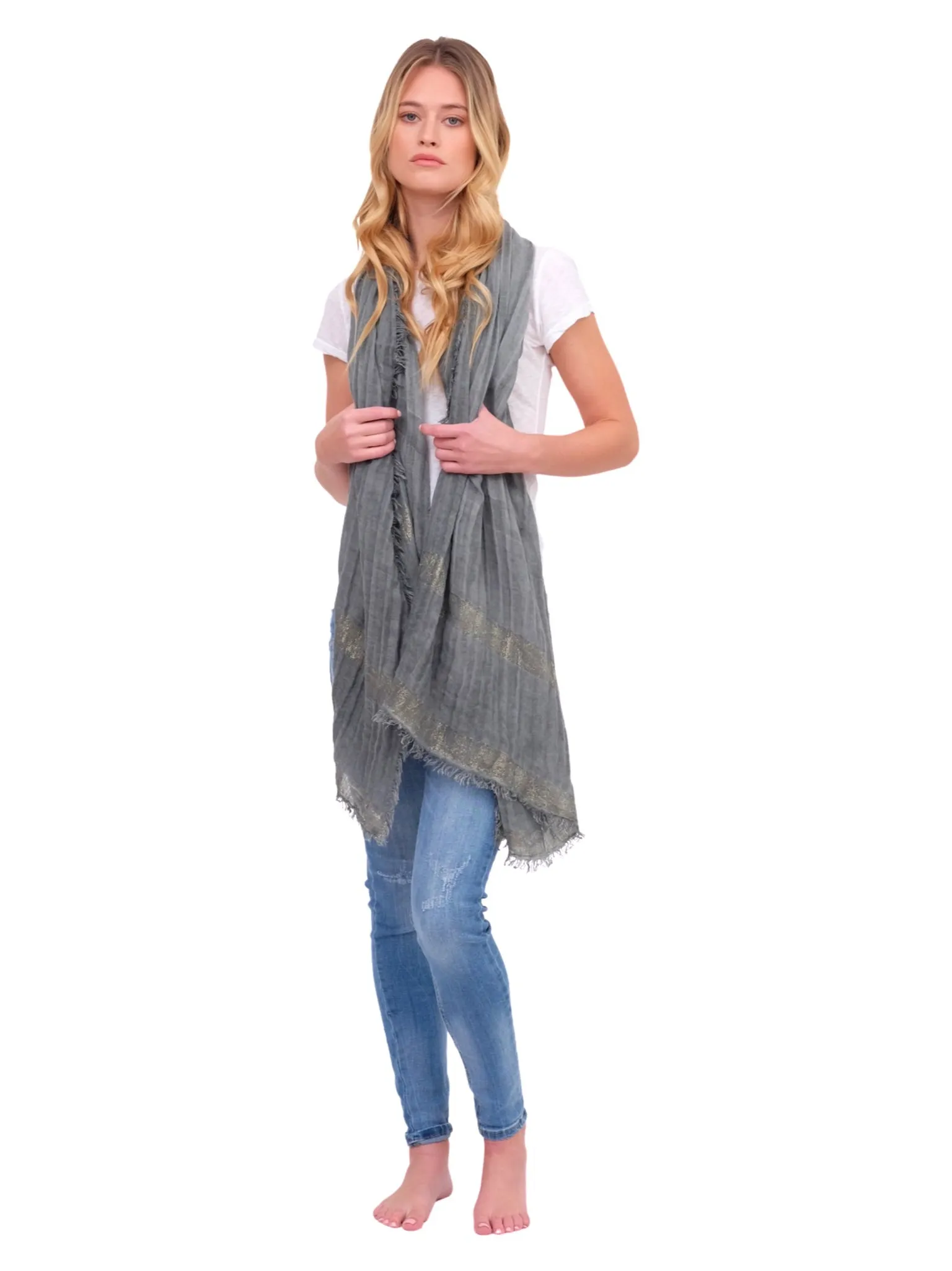 Grey Scarf with Gold Stripes