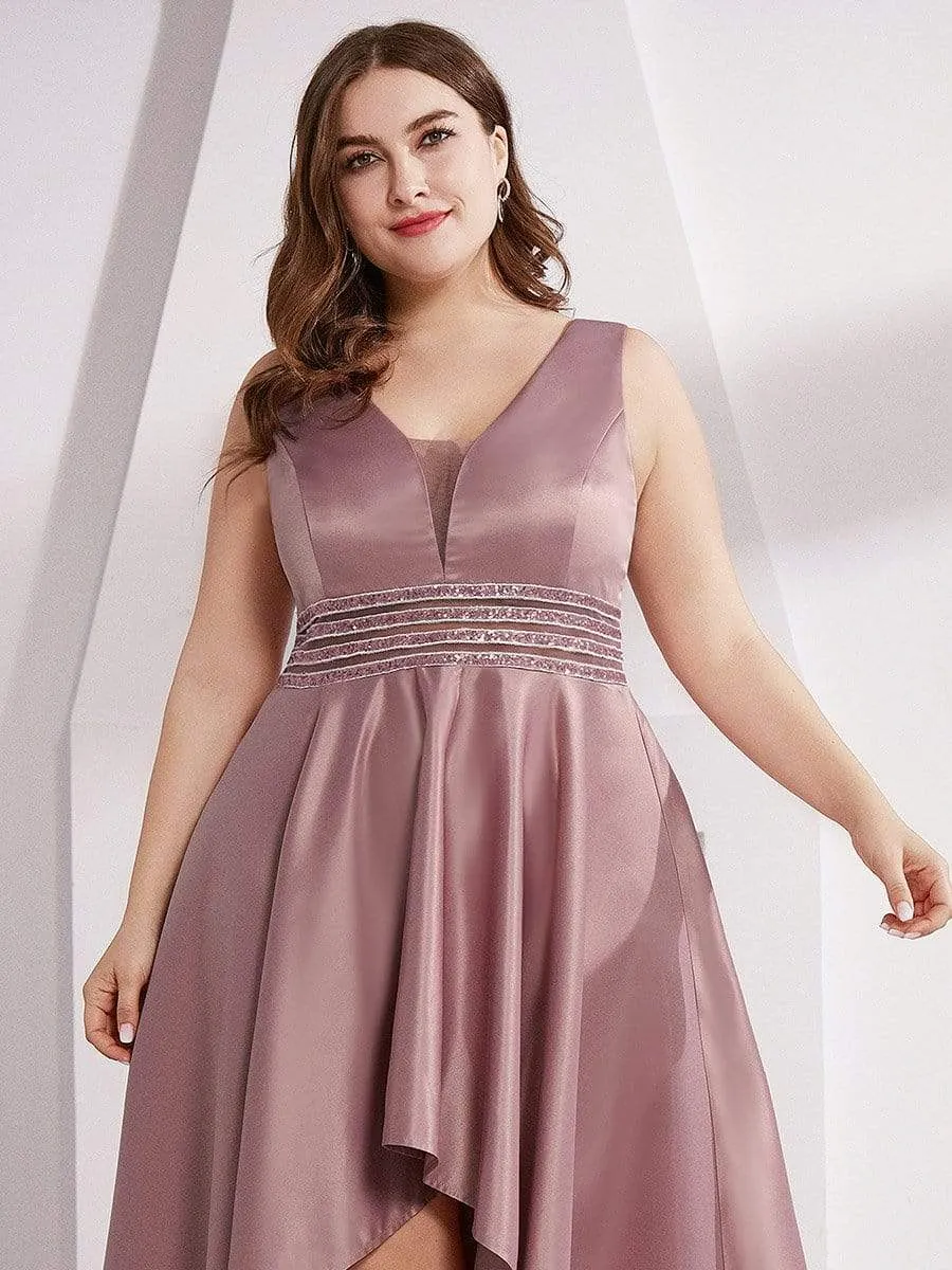 Plus Size High Low Evening Party Dress with Sequin Belt
