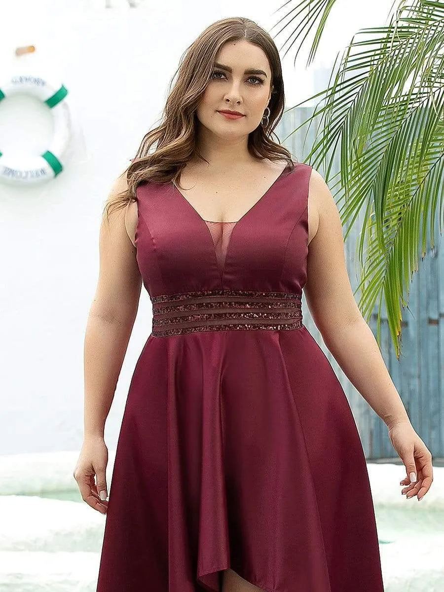 Plus Size High Low Evening Party Dress with Sequin Belt