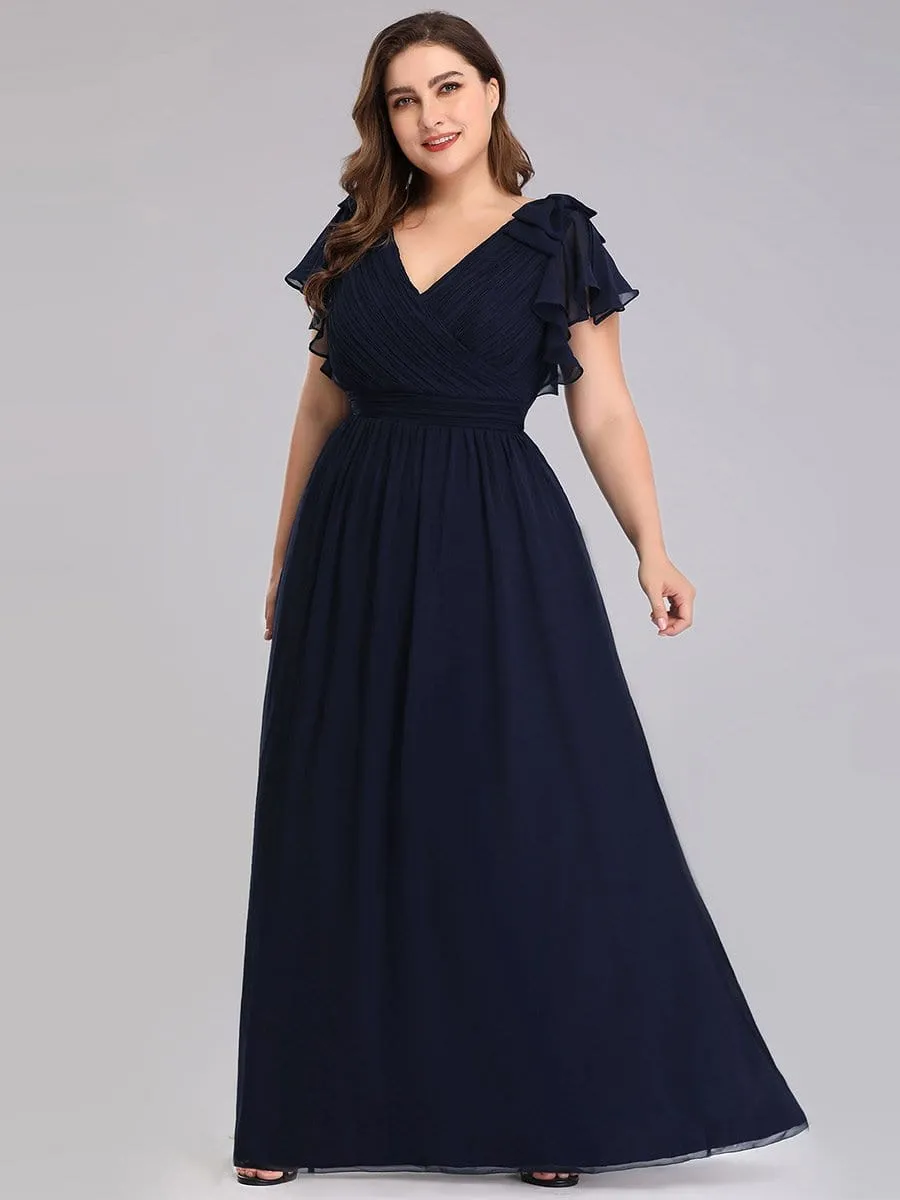 Plus Size Ruched Bodice Evening Dresses with Ruffles Sleeves