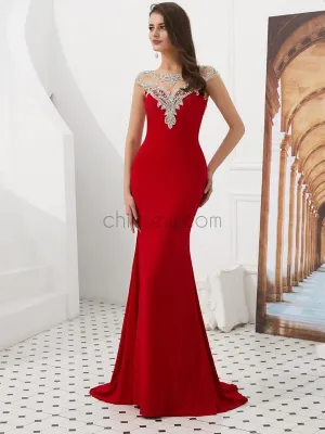 Red Cap Sleeves Long Evening Prom Dresses SDP1143