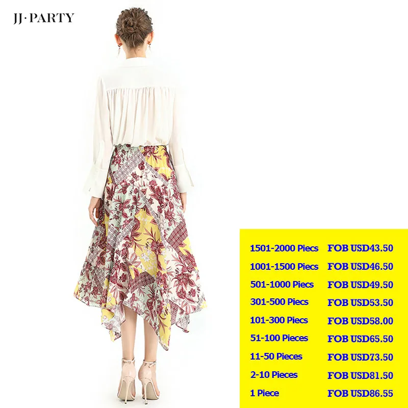 S068-5 Women vintage print asymmetric panelled long flare handkerchief skirt
