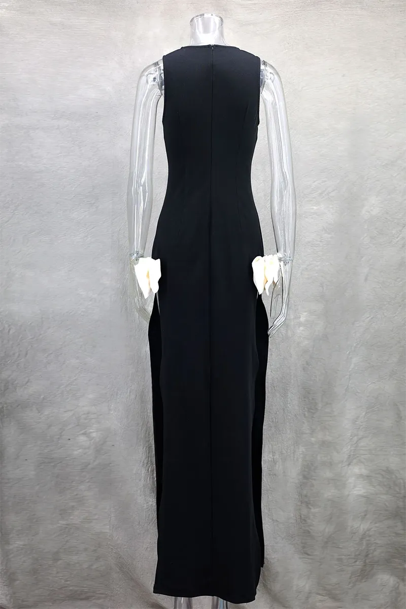 Sexy Slit Bow Decor O Neck Evening Dresses