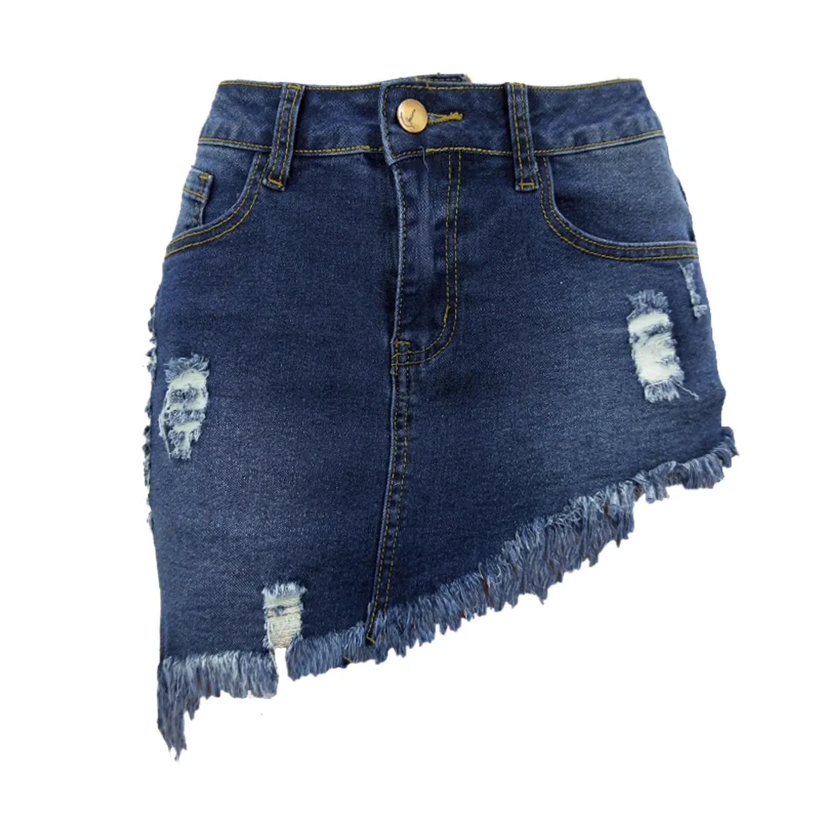 Summer Sexy Black High Waist A-line Short Fashion Irregular Ripped Holes Denim Streetwear Women's Skirt
