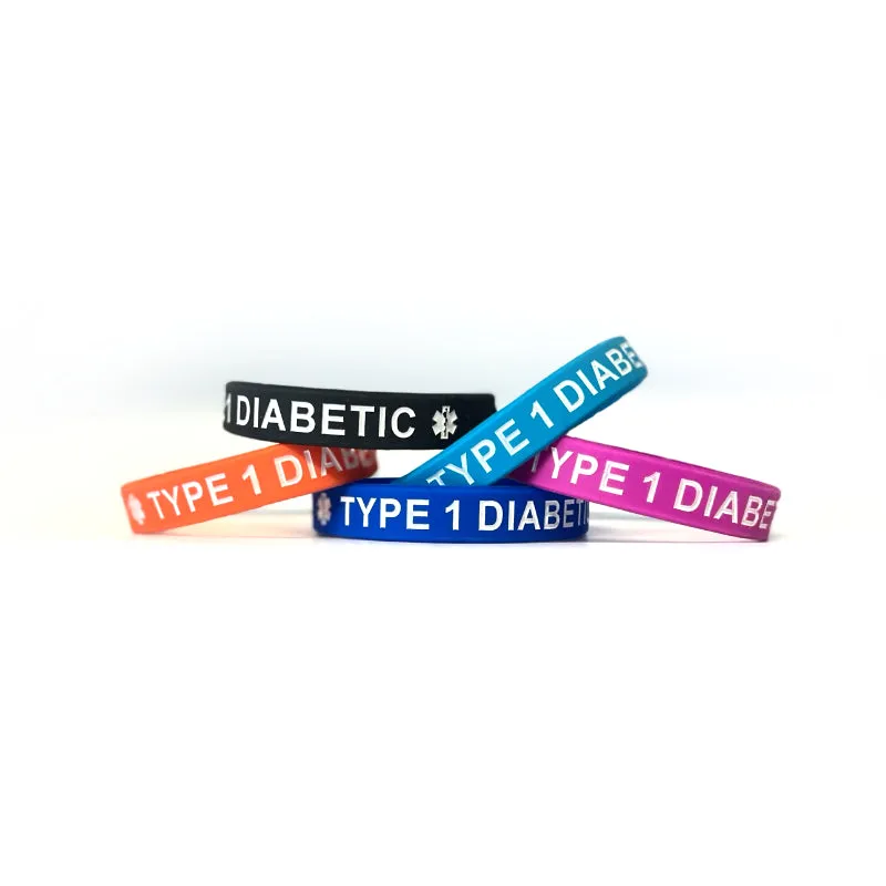 Type 1 Diabetic Medical Alert Silicone Wristband (Black)