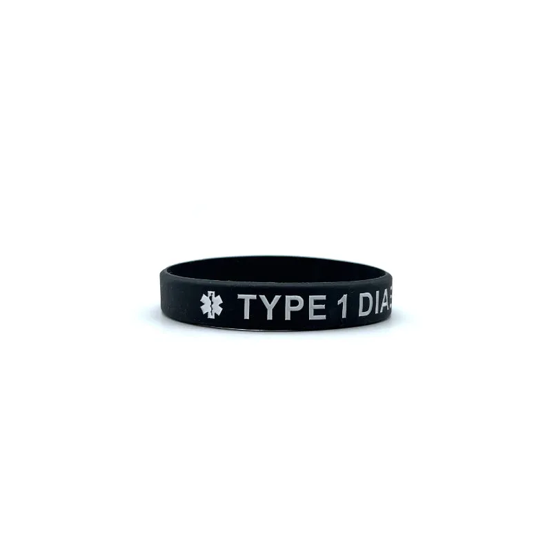 Type 1 Diabetic Medical Alert Silicone Wristband (Black)