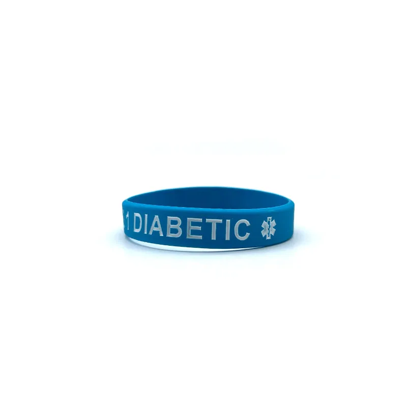 Type 1 Diabetic Medical Alert Silicone Wristband (Light Blue)
